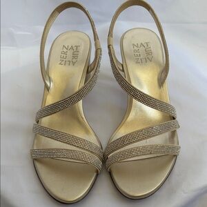 Naturalizer Gold Rhinestone Strappy Block Heel Sandals – Size 7.5